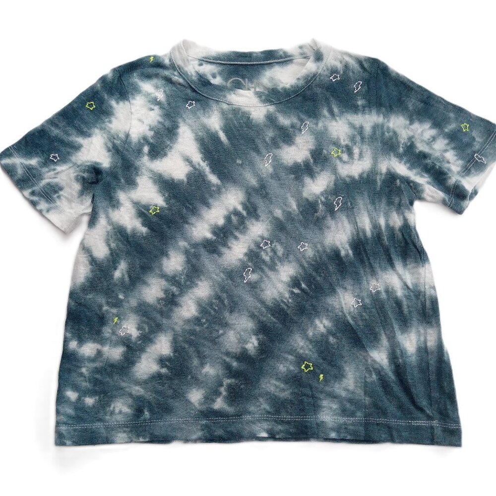 Chaser Women's Cropped Tee T-Shirt Size Small Blue Tie Dye Embroidered Stars